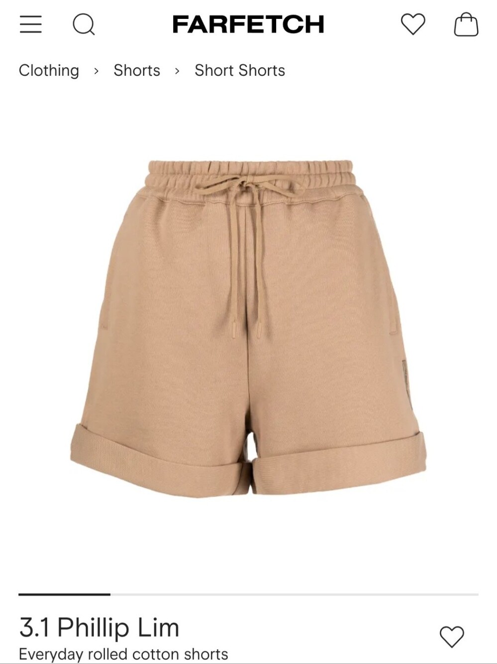New With Tags Sz S 3.1 Phillip Lim Camel Drawstring Cotton Rolled-Hem Shorts